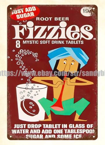 Food Snacks Drinks - Металлическая табличка Fizzies 1960-х годов с